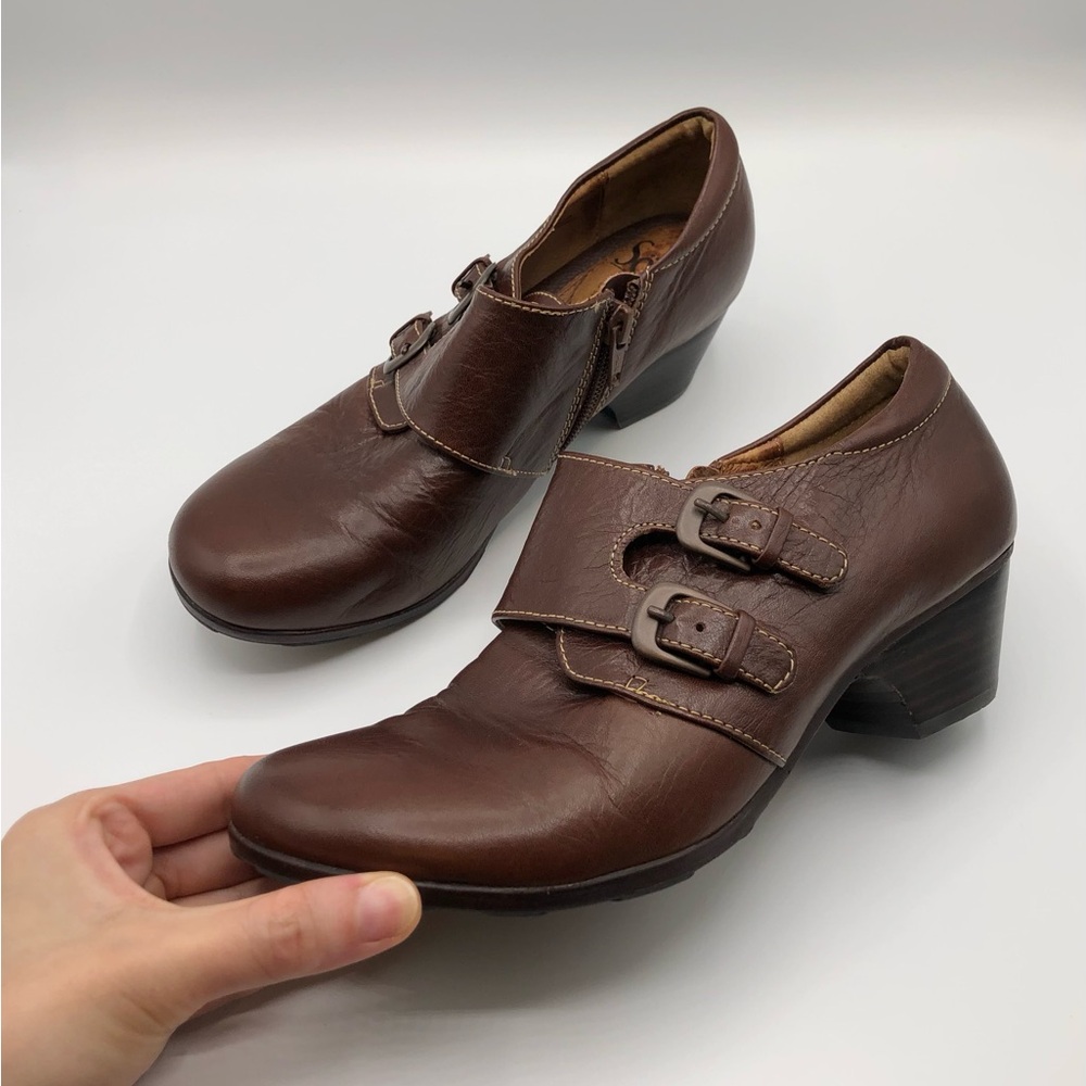Sofft Brown Leather Heeled Bootie - Size 7.5